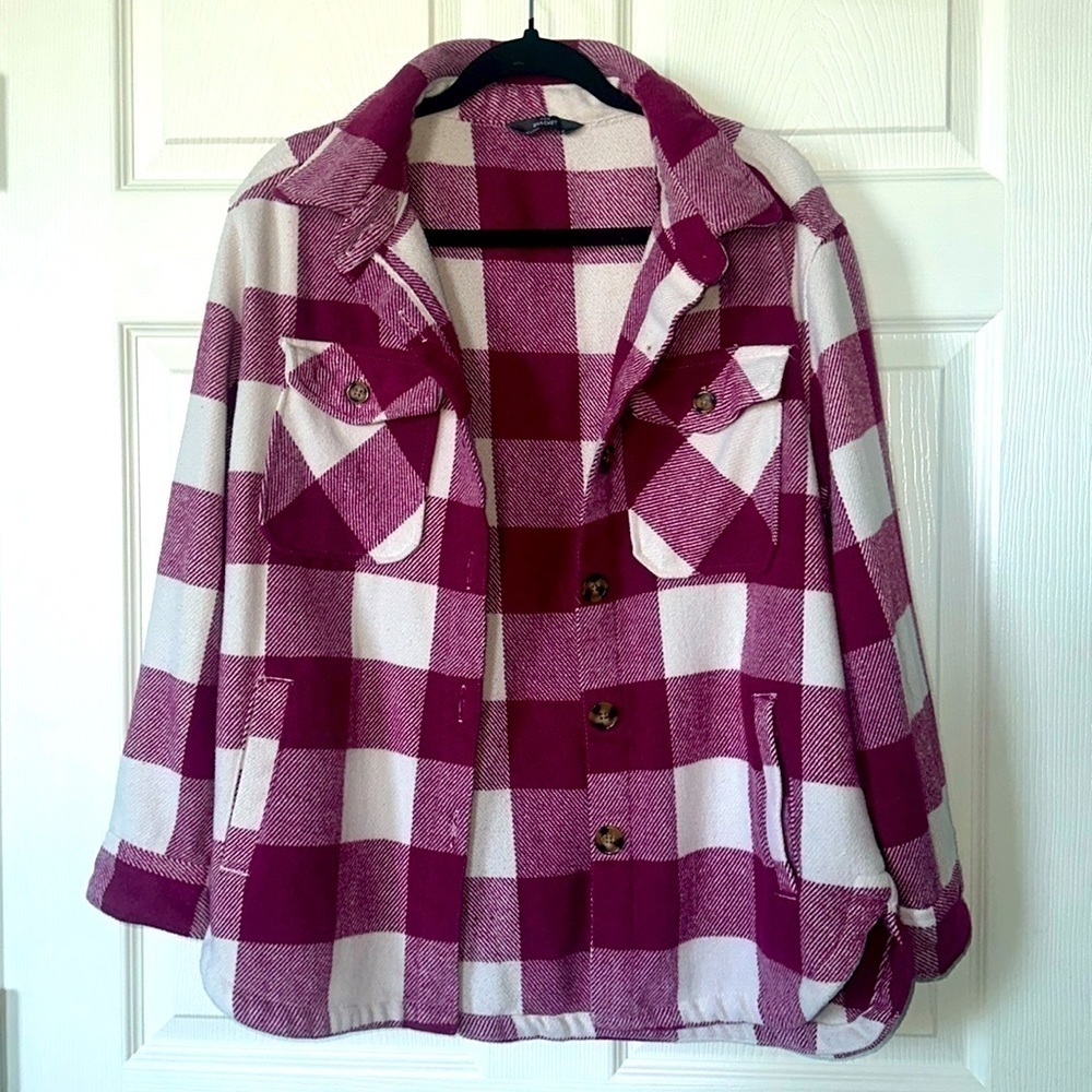 MEMBER’S MARK PLAID SHACKET Purple/White Flannel Shirt Jacket Ladies Size Small